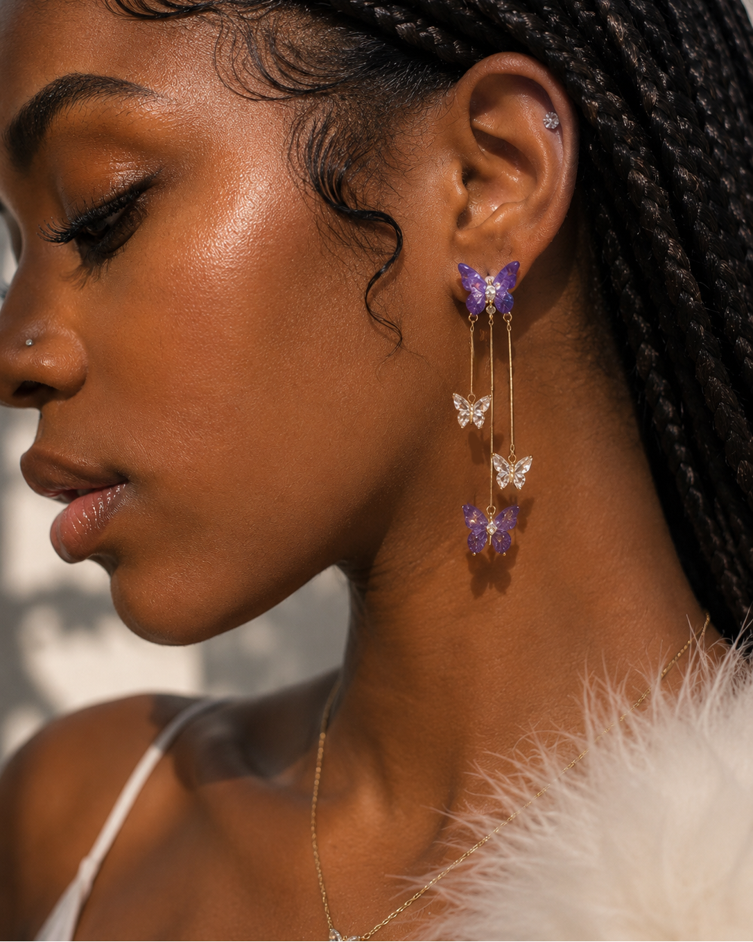 Butterfly Dangle Tassel Crystal Earrings