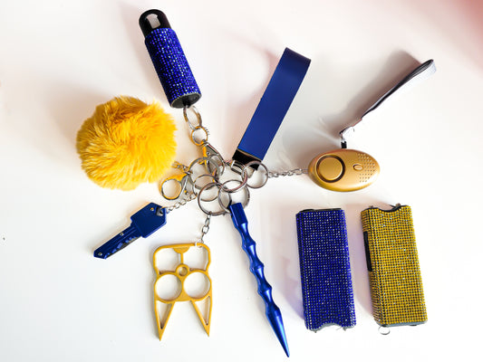 SORO 8-Piece Self-Defense Keychain Set (Navy Blue & Gold)