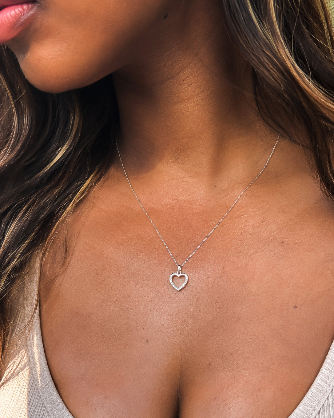 Dainty Cubic Zirconia Heart Pendant and Earring Set