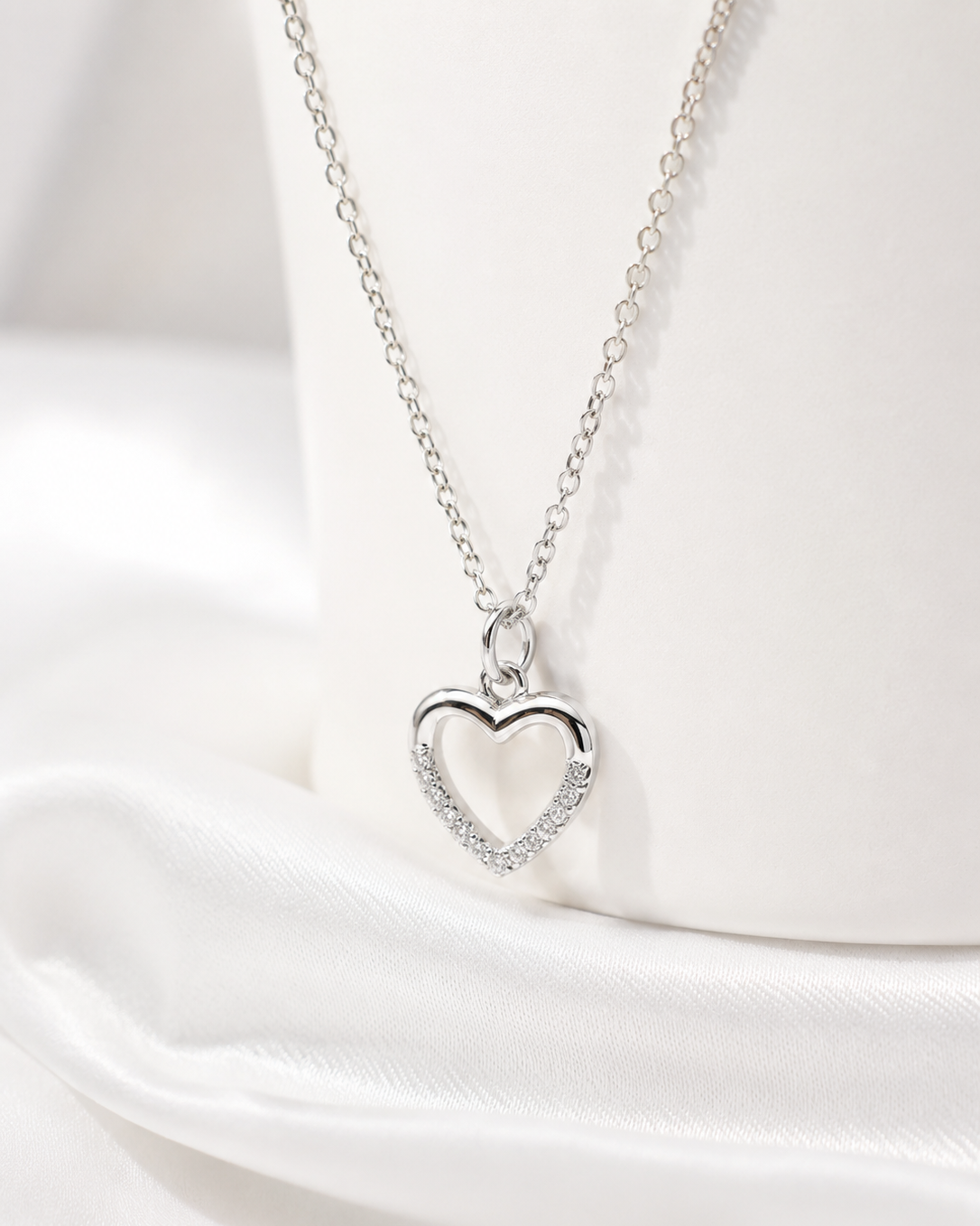 Dainty Cubic Zirconia Heart Pendant and Earring Set