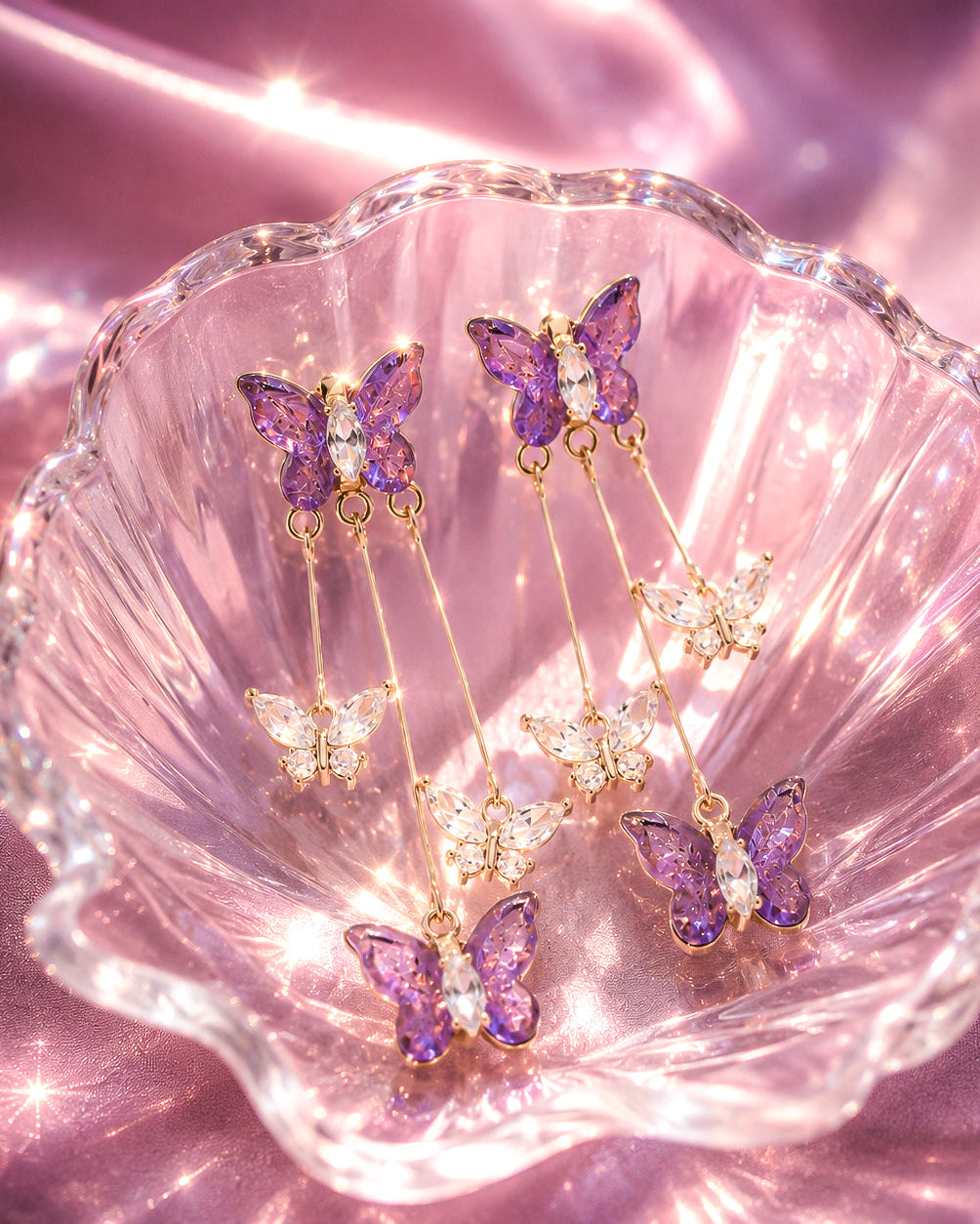 Butterfly Dangle Tassel Crystal Earrings