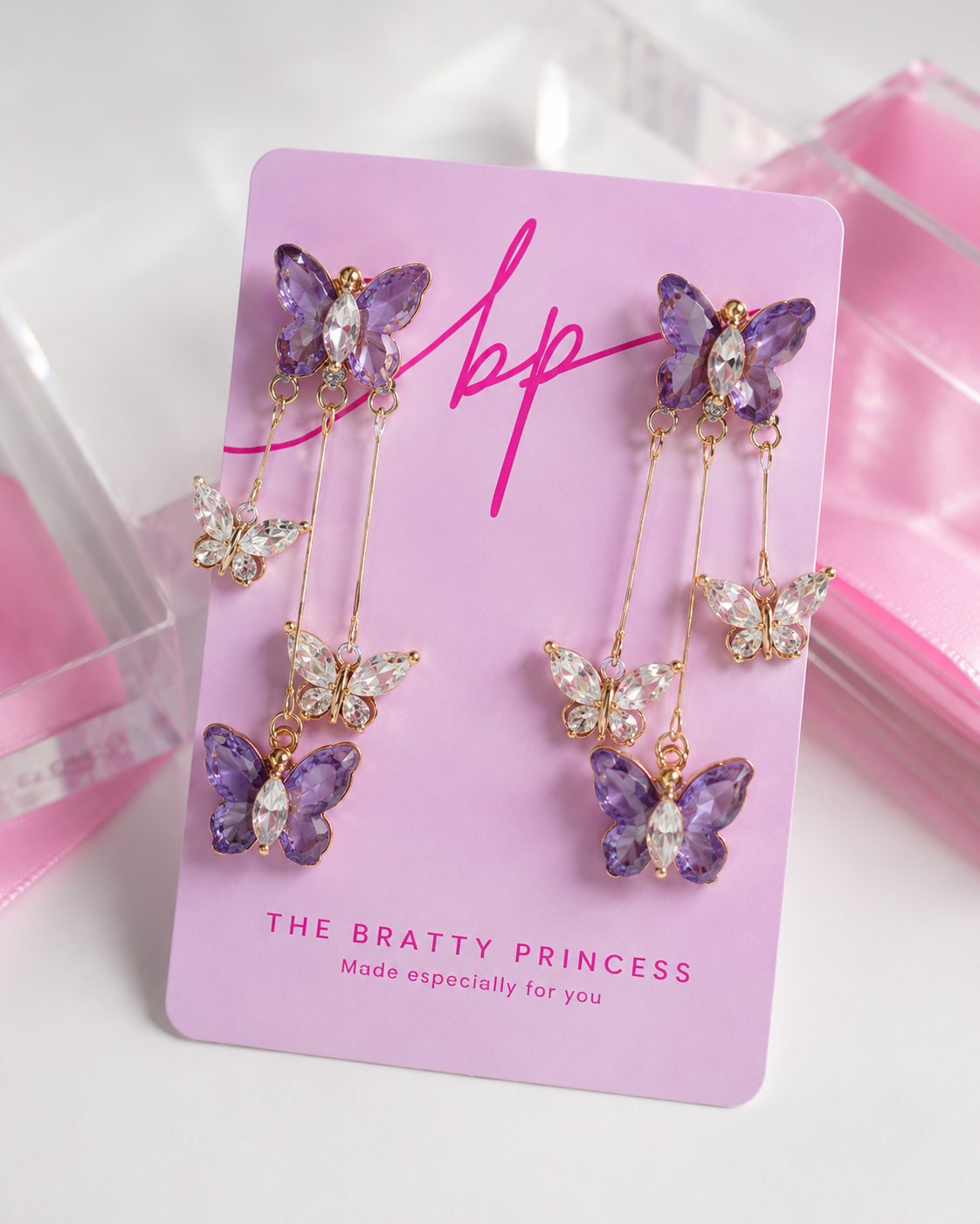 Butterfly Dangle Tassel Crystal Earrings