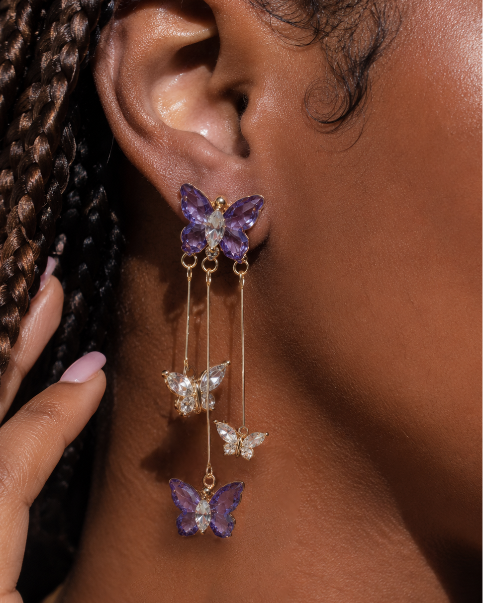 Butterfly Dangle Tassel Crystal Earrings