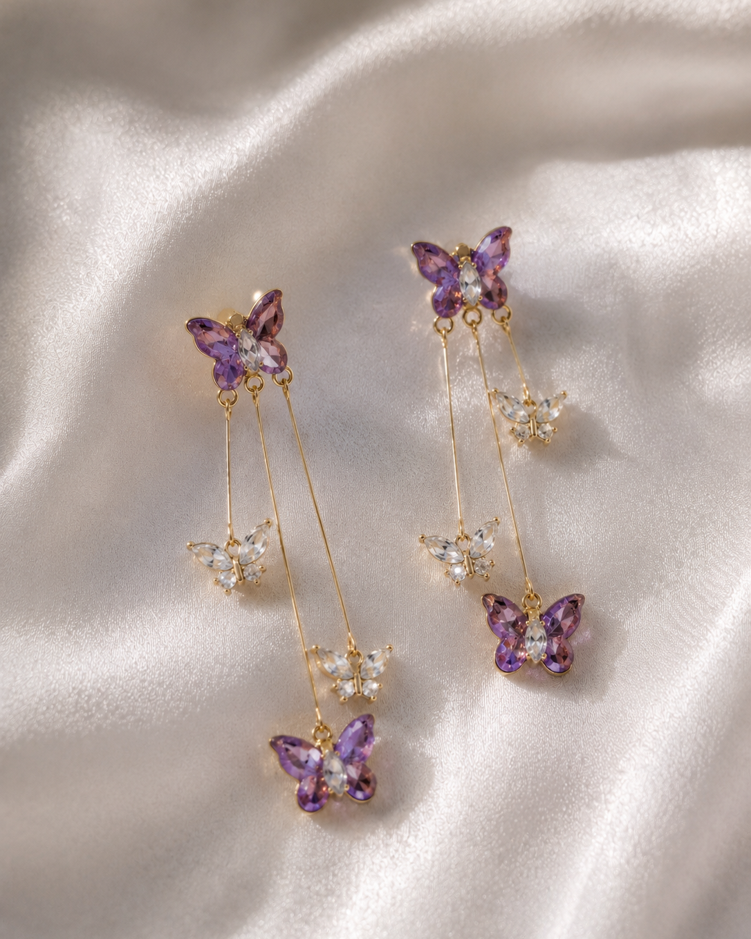 Butterfly Dangle Tassel Crystal Earrings