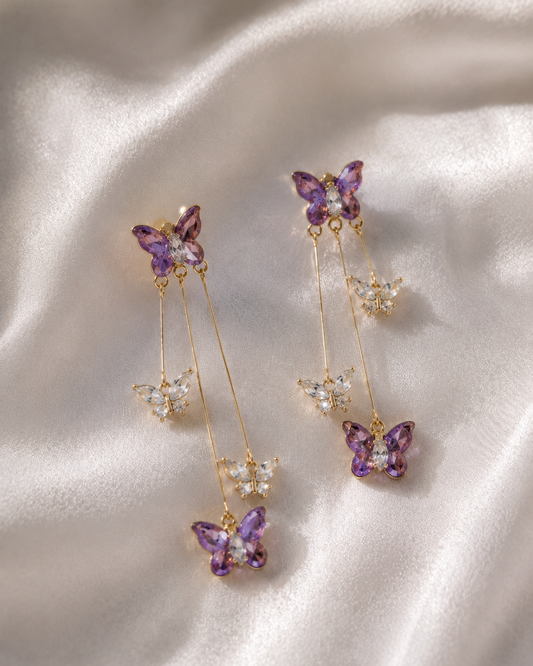Butterfly Dangle Tassel Crystal Earrings