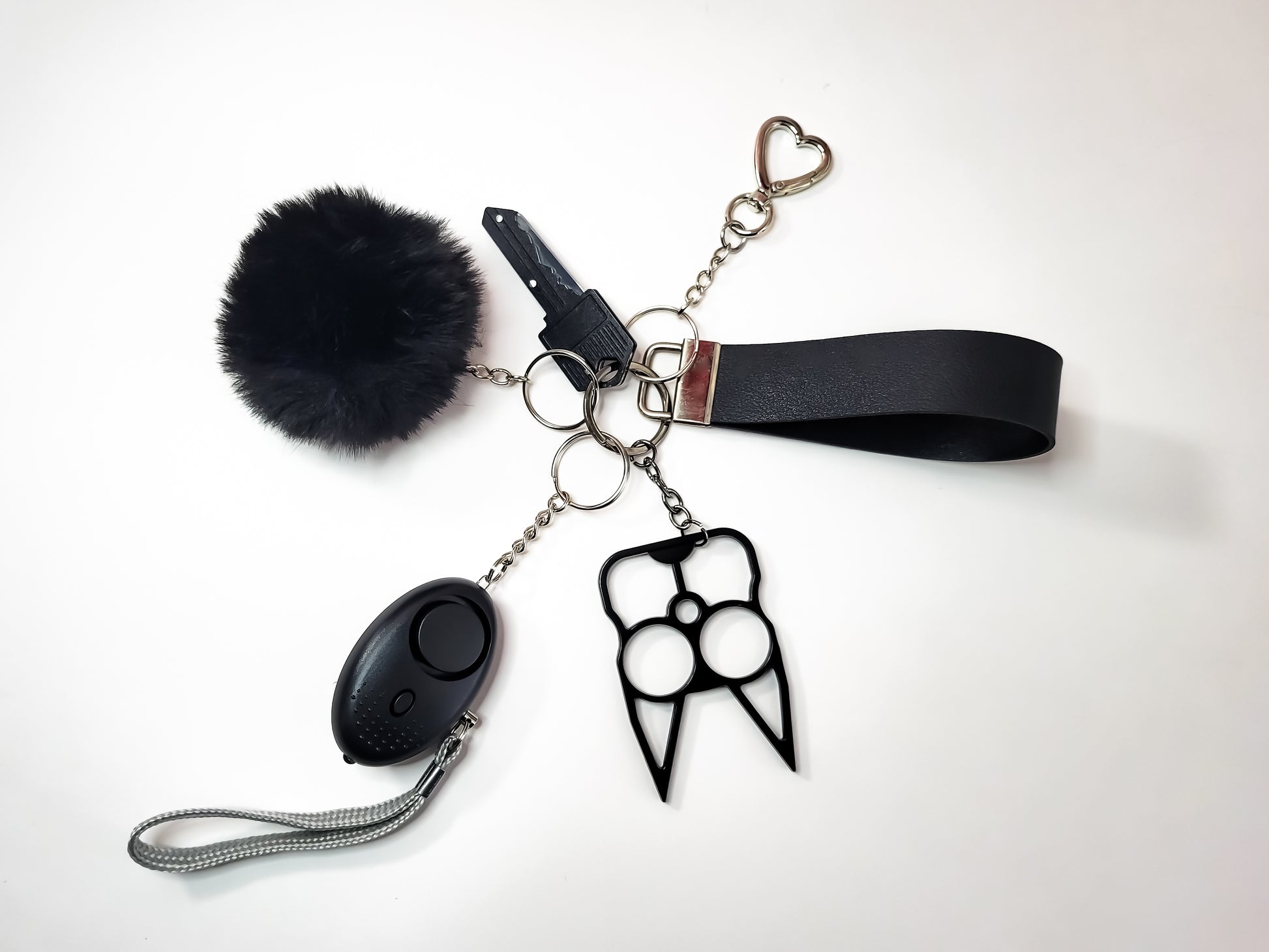 Black Self Defense Keychain Combo Set (Faux Leather Wristlet)