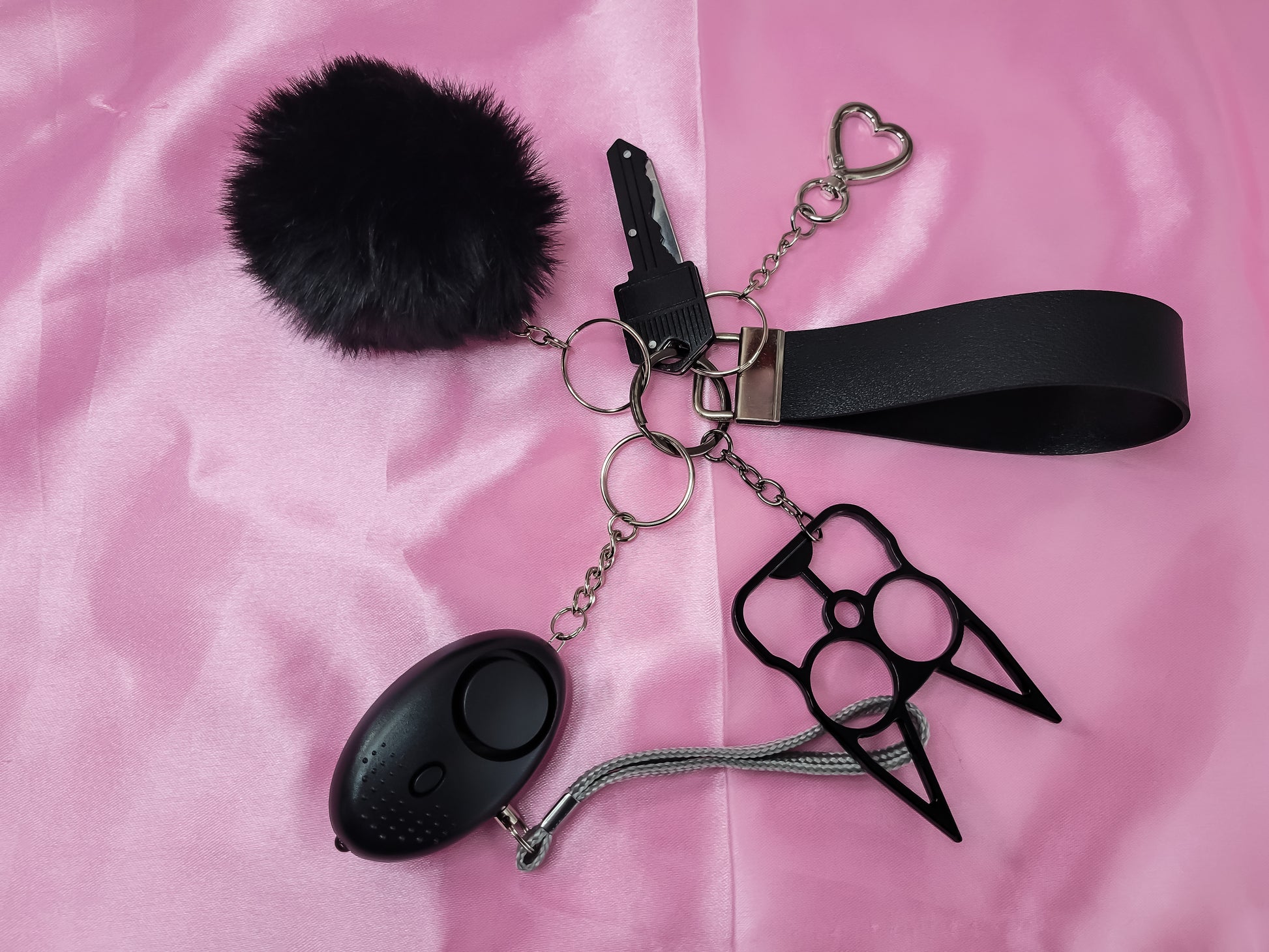 Black Self Defense Keychain Combo Set (Faux Leather Wristlet)