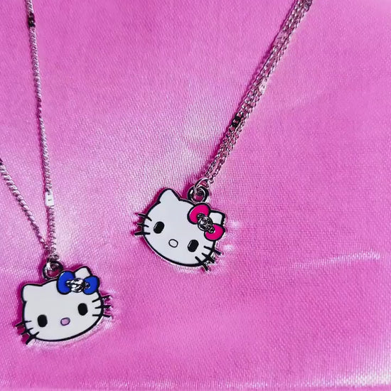 Cute Cubic Zirconia Hypoallergenic Silver-Plated Hello Kitty Pendant Necklace