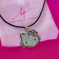 Cute Cubic Zirconia Brilliant Diamond Cut Style 30mm Silver Plated Hello Kitty Pendant with wax coated Black Necklace Cord in 18"