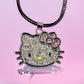 Cute Cubic Zirconia Brilliant Diamond Cut Style 30mm Silver Plated Hello Kitty Pendant with wax coated Black Necklace Cord in 18"