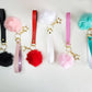 SHIPS NEXT DAY! Faux Leather Keychain Wristlet with Star Hook Clip and Pompom