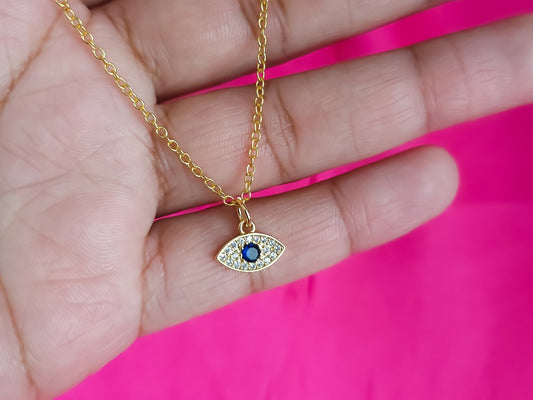 18k Gold Evil Eye Dainty Necklace, Cubic Zirconia Pendant Choker, Evil Eye Diamond Jewelry, Gold Dainty Necklace, Gifts for Her