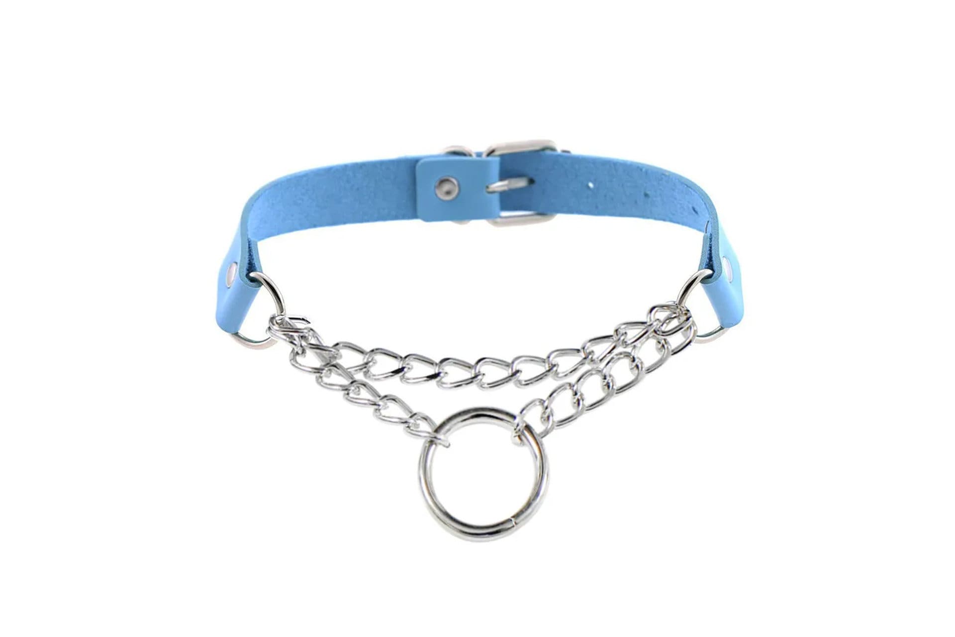 PU Leather Choker Necklace with Layered & O-Ring Chain | Gothcore Aesthetic, Y2K Inspired
