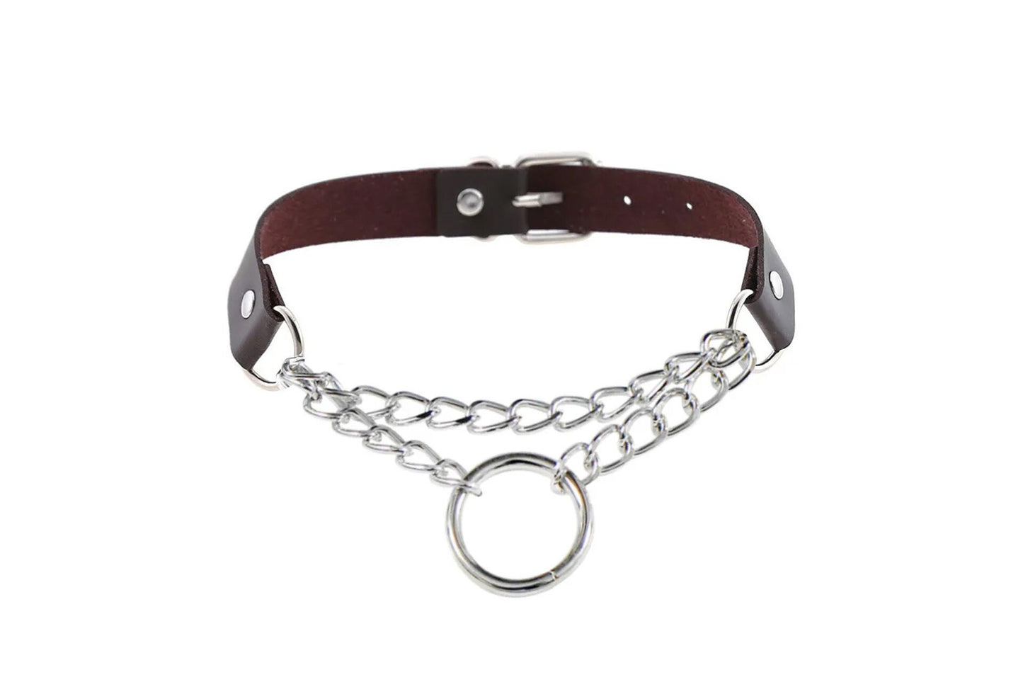 PU Leather Choker Necklace with Layered & O-Ring Chain | Gothcore Aesthetic, Y2K Inspired