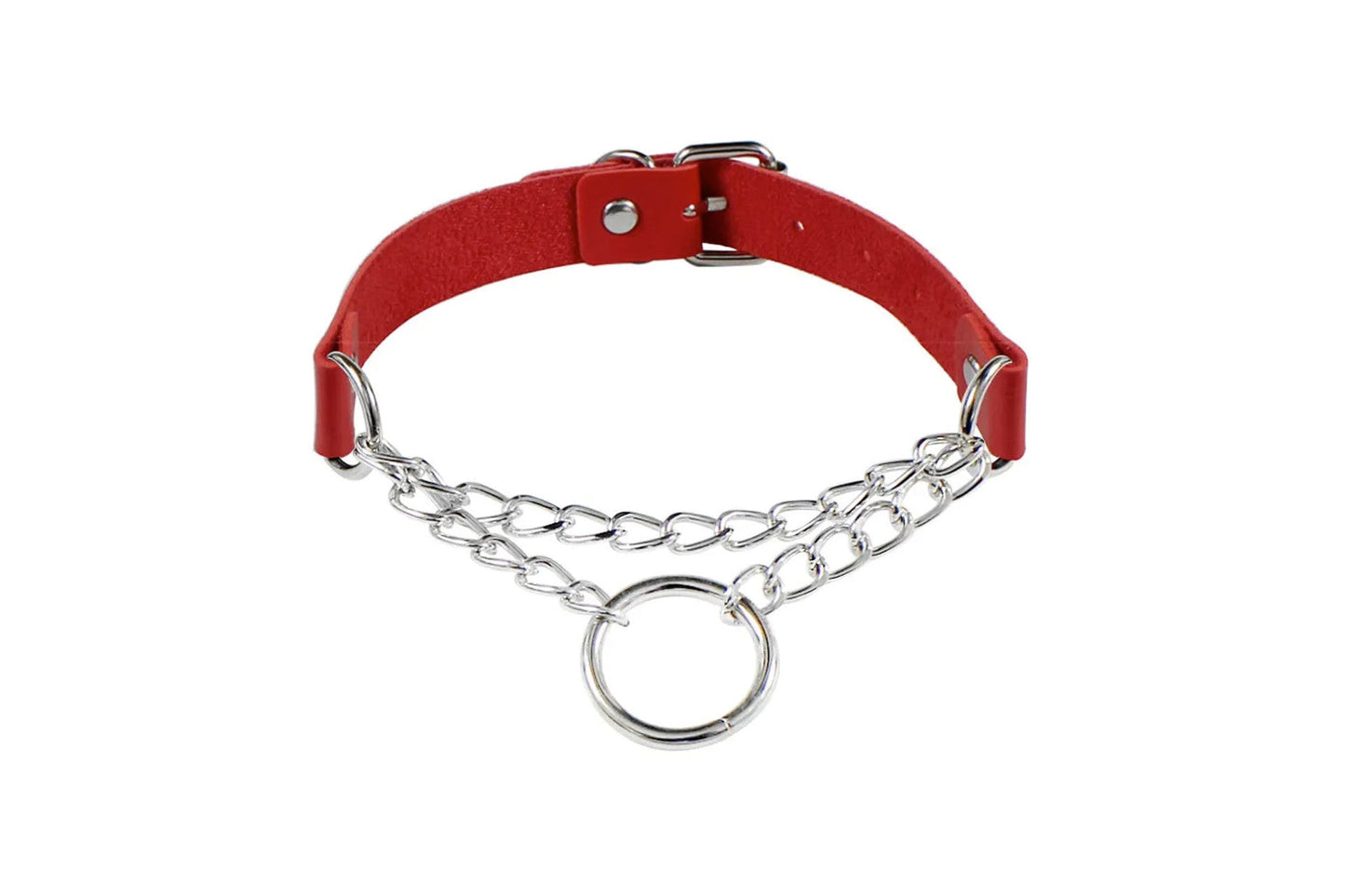 PU Leather Choker Necklace with Layered & O-Ring Chain | Gothcore Aesthetic, Y2K Inspired