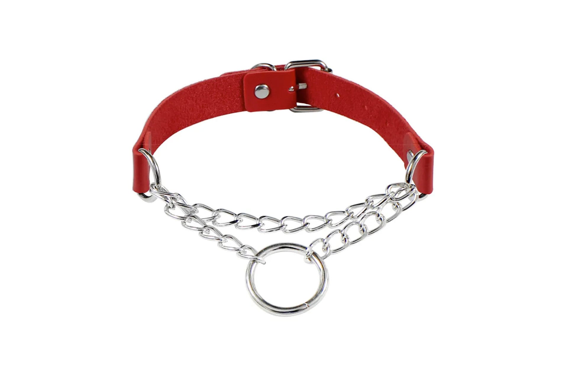 PU Leather Choker Necklace with Layered & O-Ring Chain | Gothcore Aesthetic, Y2K Inspired