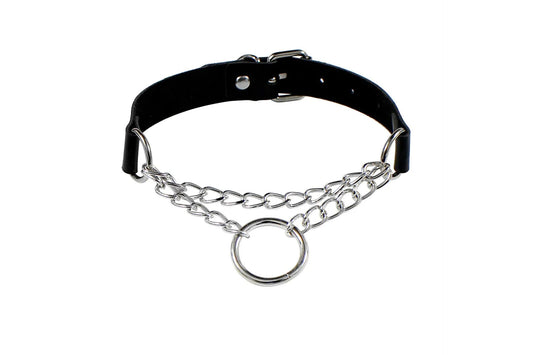 PU Leather Choker Necklace with Layered & O-Ring Chain | Gothcore Aesthetic, Y2K Inspired