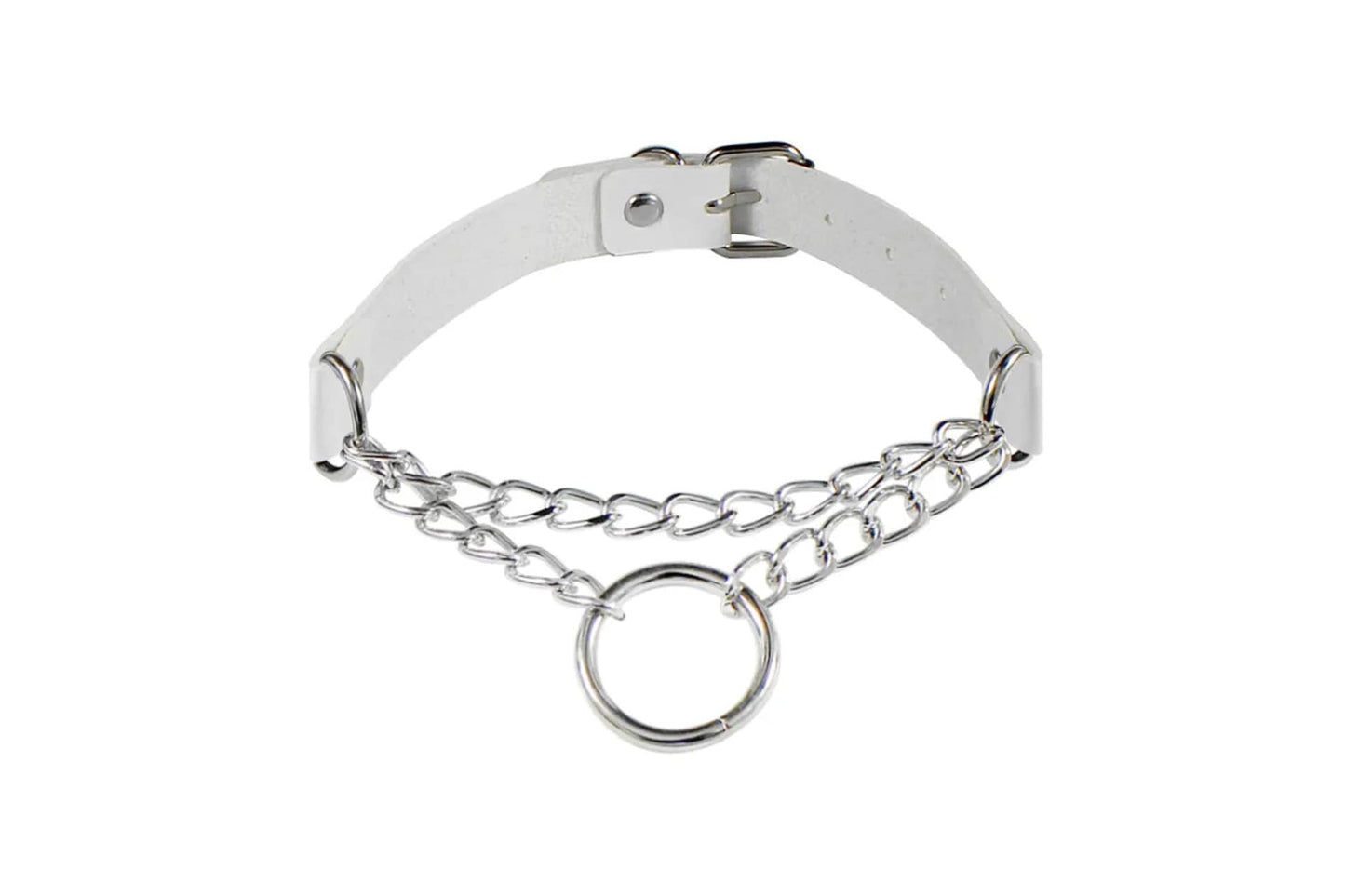 PU Leather Choker Necklace with Layered & O-Ring Chain | Gothcore Aesthetic, Y2K Inspired