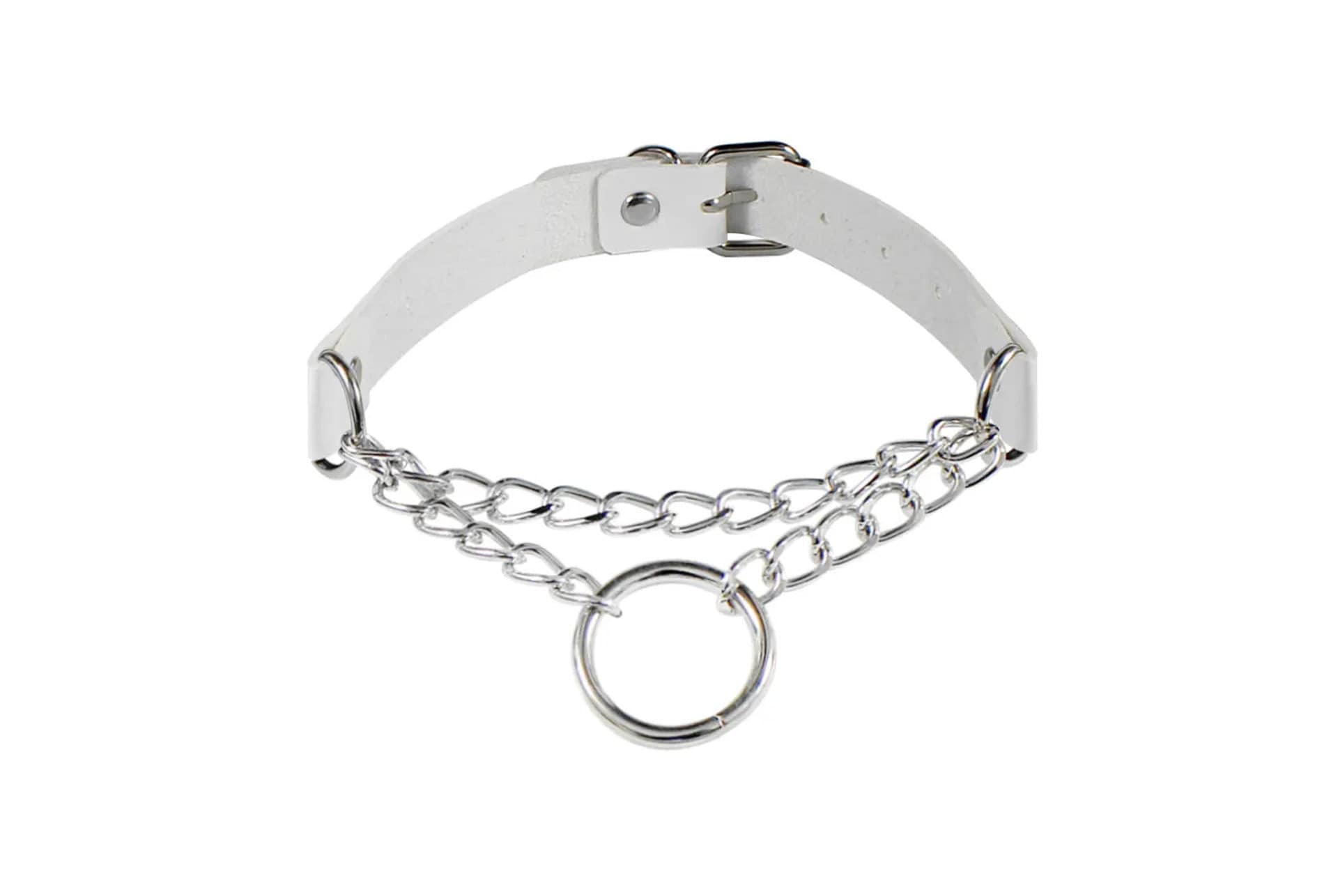 PU Leather Choker Necklace with Layered & O-Ring Chain | Gothcore Aesthetic, Y2K Inspired