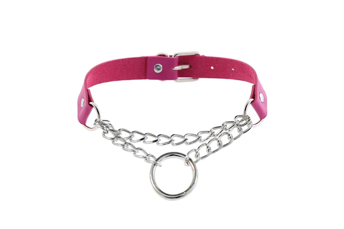 PU Leather Choker Necklace with Layered & O-Ring Chain | Gothcore Aesthetic, Y2K Inspired