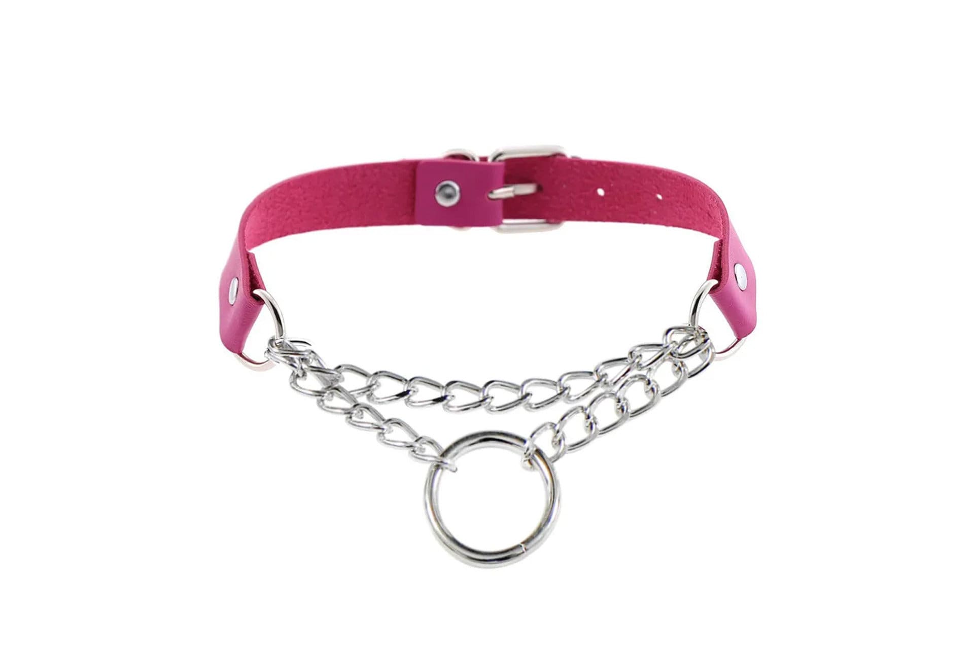 PU Leather Choker Necklace with Layered & O-Ring Chain | Gothcore Aesthetic, Y2K Inspired