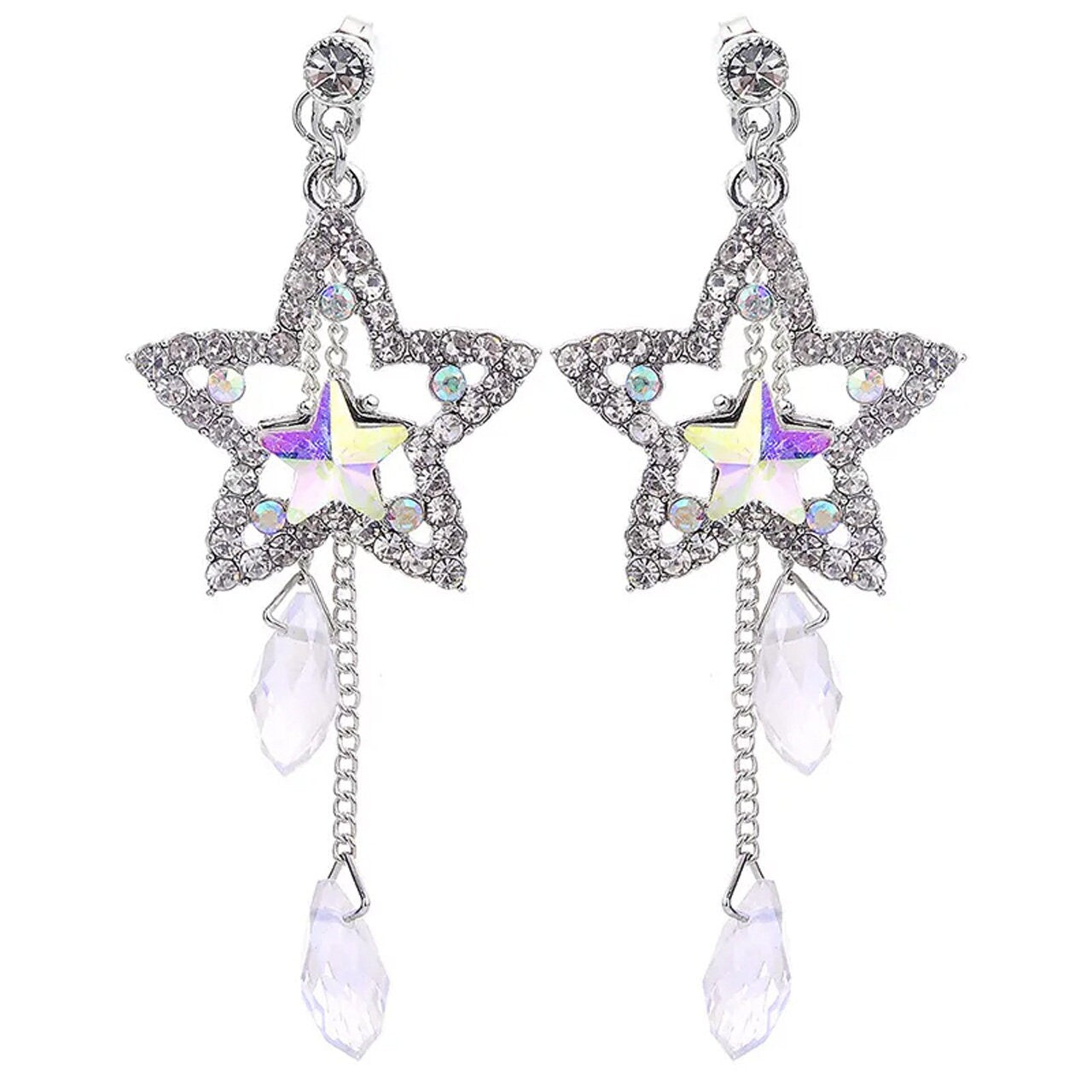 I'M A STAR Drop Crystal Earrings | Silver Drop Earrings | CZ Cubic Zirconia Dangle Earrings | Statement, Minimalist