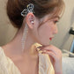 ENCHANTED Butterfly Tassel Drop Cuff Earrings | Pearl Crystal Earrings | Silver, CZ Cubic Zirconia | Fairycore, Princesscore, Coquette Style