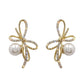 ENCHANTED Pearl Crystal Bow Stud Earrings | Gold, 925 Sterling Silver Earrings | CZ Cubic Zirconia Studs | Princesscore, Fairycore, Coquette