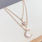 CELESTIAL Star, Moon Pendant Necklace | Stainless Steel, 18K Gold-Plated, Rose Gold | Double Layered Necklace | CZ Cubic Zirconia