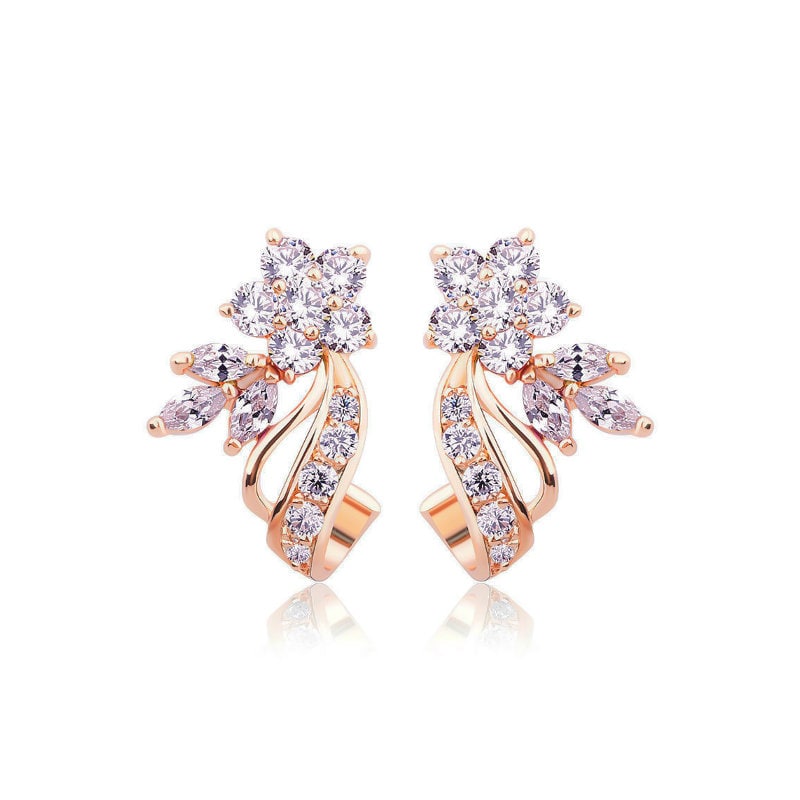 SIZA Flower Cuff Earrings | Dainty Floral CZ Cubic Zirconia Cuff Earrings | Rose Gold Earrings | Contemporary, Princess, Fairy, Romantic