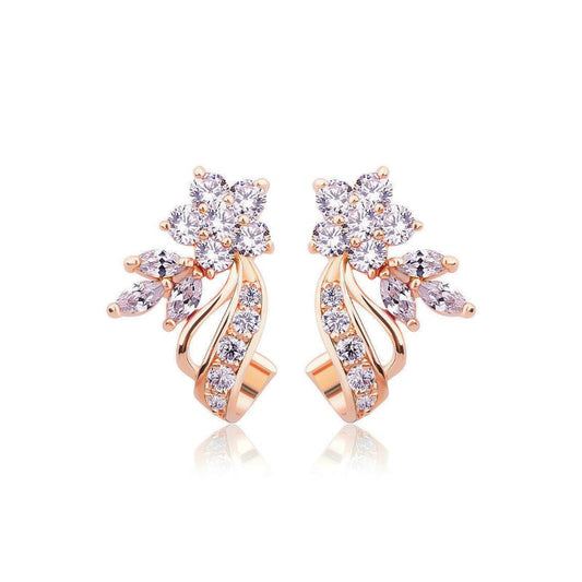 SIZA Flower Cuff Earrings | Dainty Floral CZ Cubic Zirconia Cuff Earrings | Rose Gold Earrings | Contemporary, Princess, Fairy, Romantic